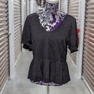 Torrid Whimsigoth Black Smocked Cotton Babydoll Peplum Blouse - New 0x Fairycore